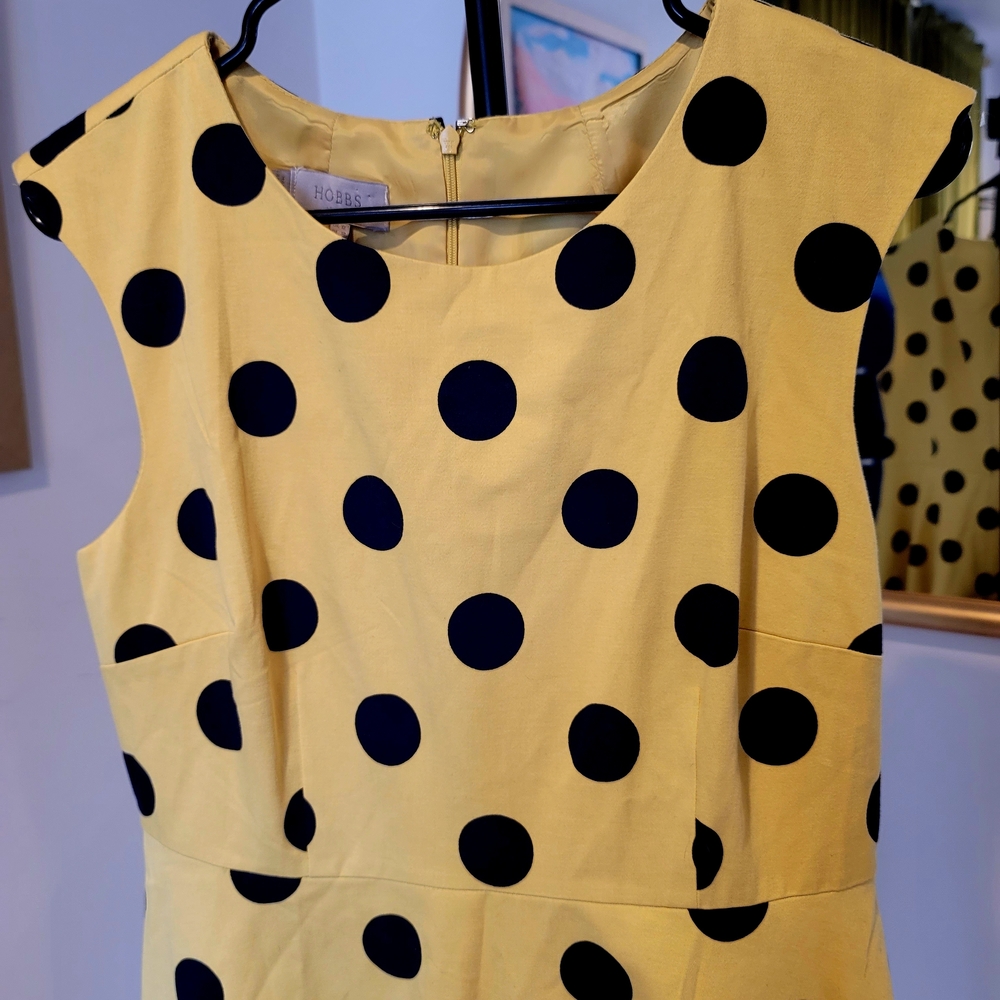 Hobbs London Noa Polka Dot Dress Color Chamoile Size 8 With Pockets - Picture 3 of 8